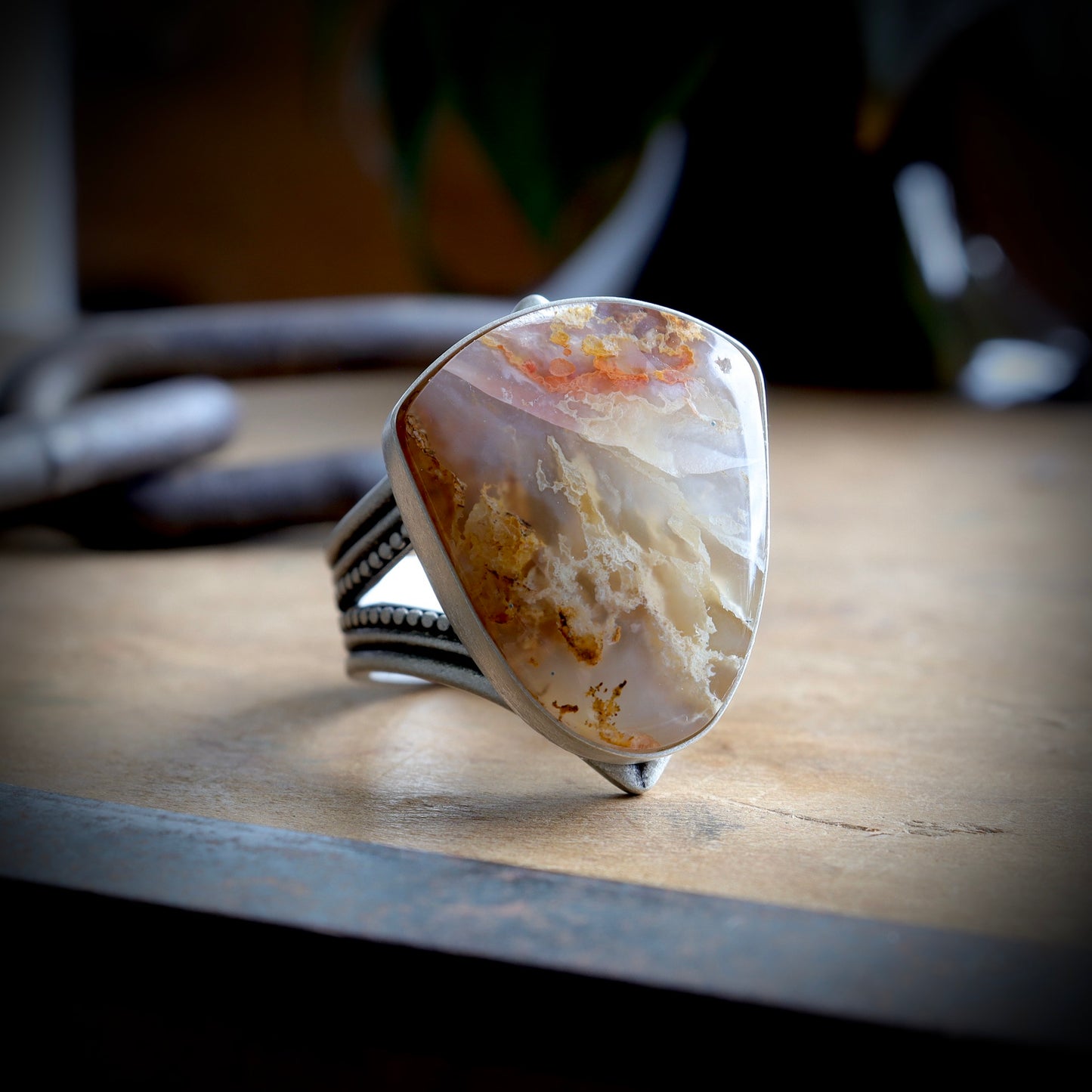 Graveyard Point Plume Agate Ring