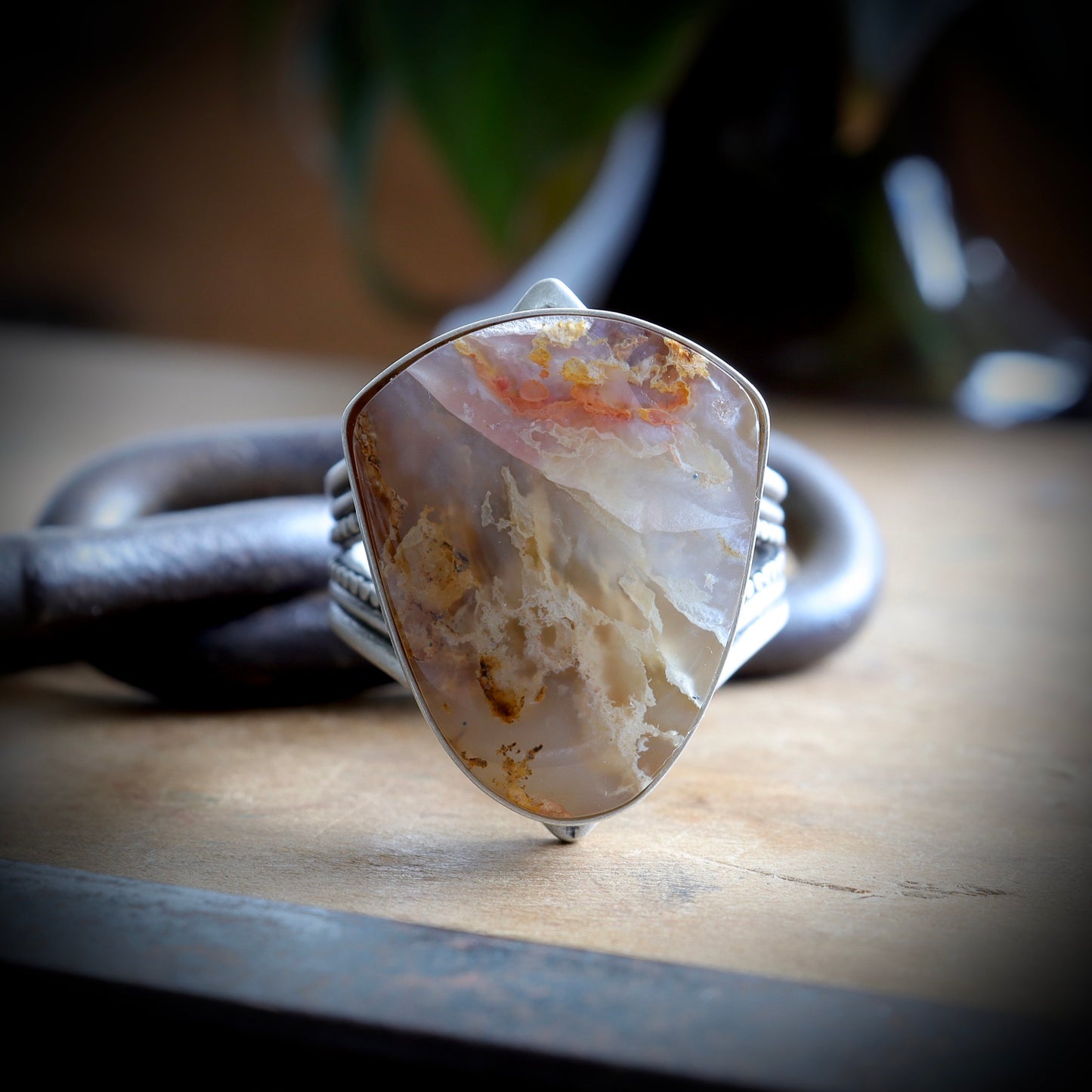 Graveyard Point Plume Agate Ring