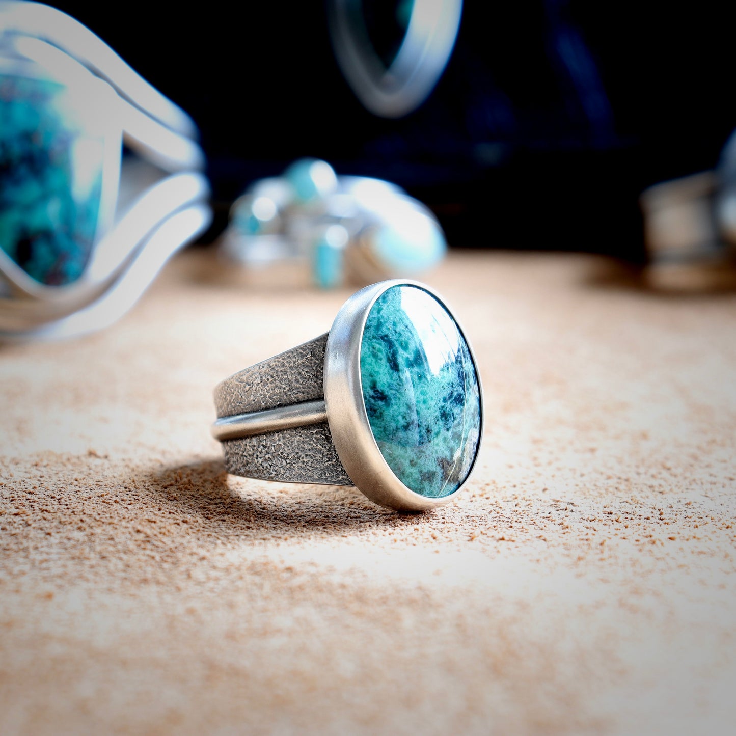 Black Pearl Variscite Ring
